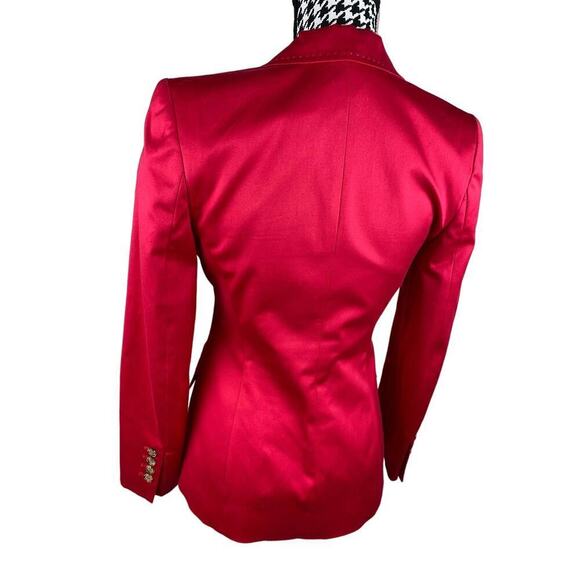 The Extreme Collection British Chic Size 38 Red Satin 2 Button Blazer - Picture 4 of 10